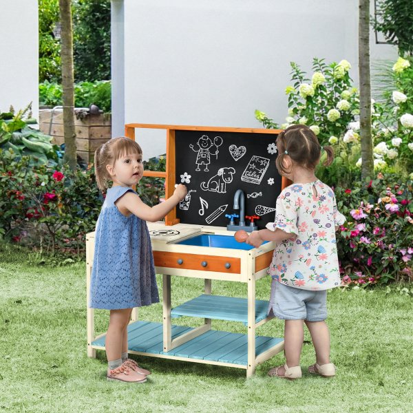 Kids Kitchen Playset Pretend Play Toy w/ Chalkboard Sink Storage for 3-8 Years
