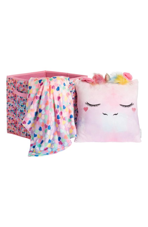 Unicorn Pillow, Blanket & Storage Bin Set