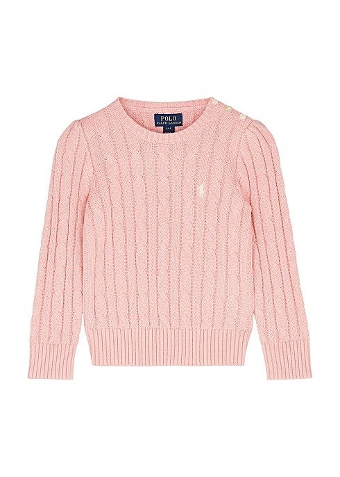 KIDS Pink cable-knit cotton jumper