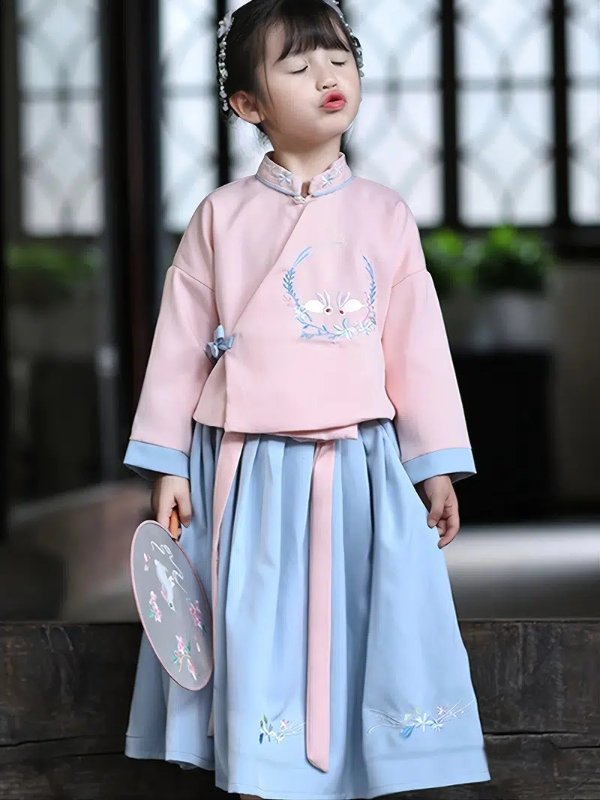 Girls Hanfu Ming Dynasty Costume, Embroidery Color Block Red Long Sleeve Top+matching Skirts,chinese Traditional Costume Tang Suit For Year Of The Rabbit New Year, Han-style Clothing, Chinese Robe (chinese Size, Please Check The Size Guide Carefully) | Shop Now For Limited-time Deals | Temu