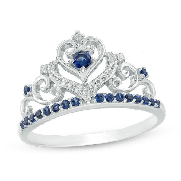 Lab-Created Blue and White Sapphire Tiara Ring in Sterling Silver - Size 7|Zales