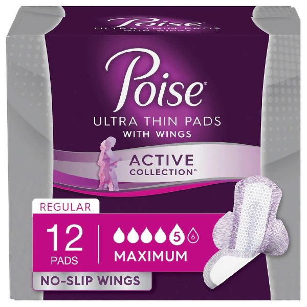Active Collection Maximum Absorbency Incontinence Pads with Wings