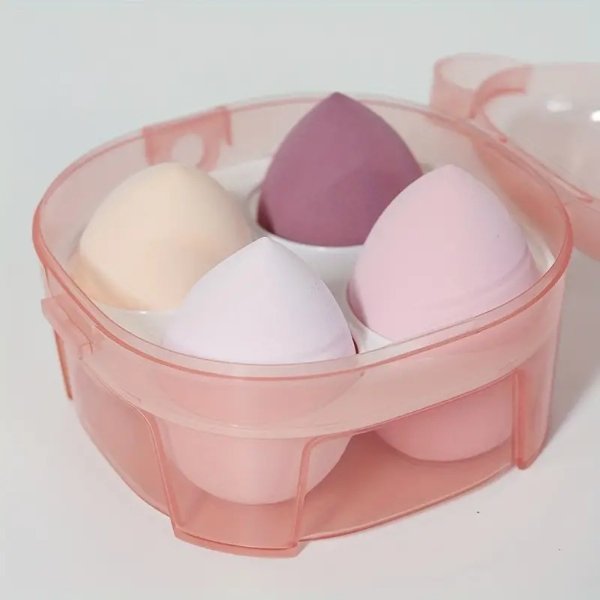 4 Hypoallergenic Makeup Sponges for Liquid & Powder Foundation - Oil-Free, Non-Latex with Storage Box