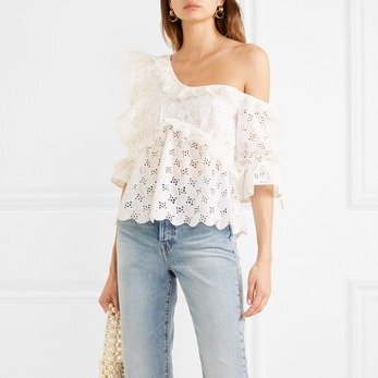 One-shoulder broderie anglaise poplin blouse