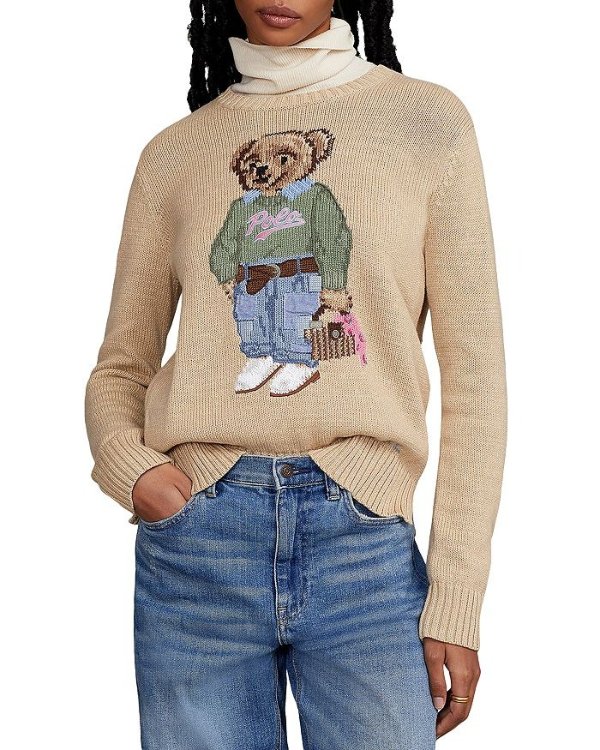 Polo Bear Intarsia Knit Cotton Sweater