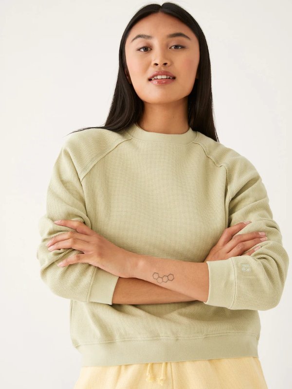 The Good Cotton Waffle Crewneck in green