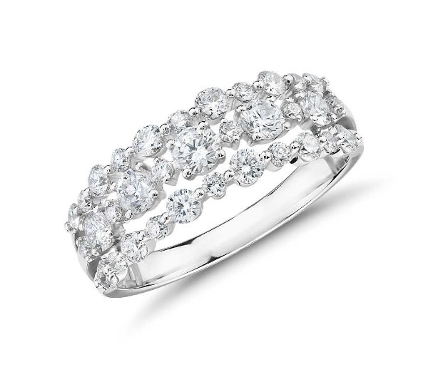 Diamond Three-Row Alternating Fashion Ring in 14k White Gold (1 ct. tw.) | Blue Nile