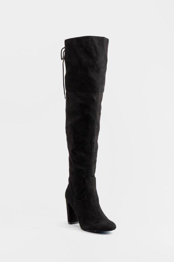 Qupid Back Tie Thigh High Boots