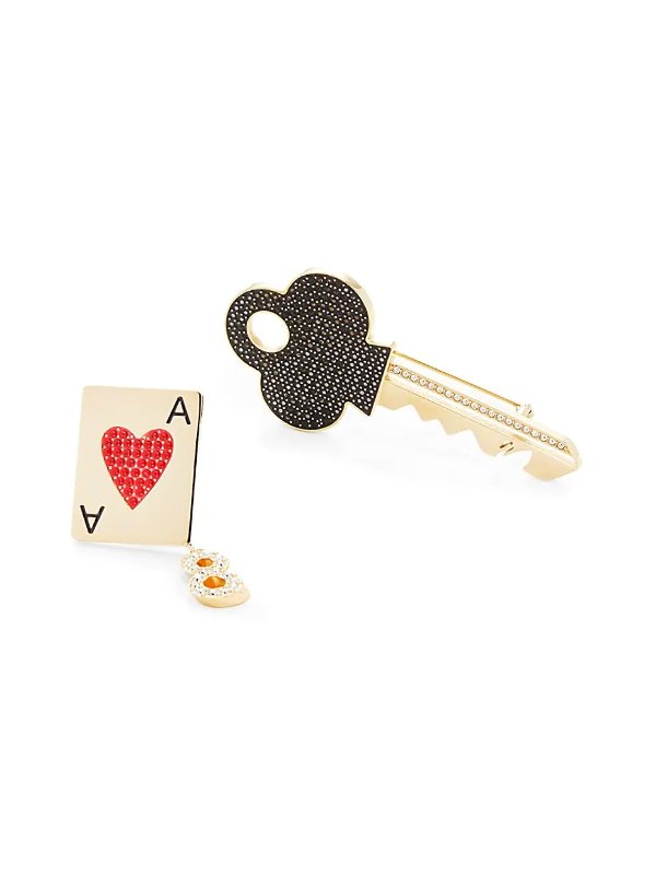 2-Piece Goldtone-Plated & Swarovski Crystal Key Brooch & Ace Pin Set