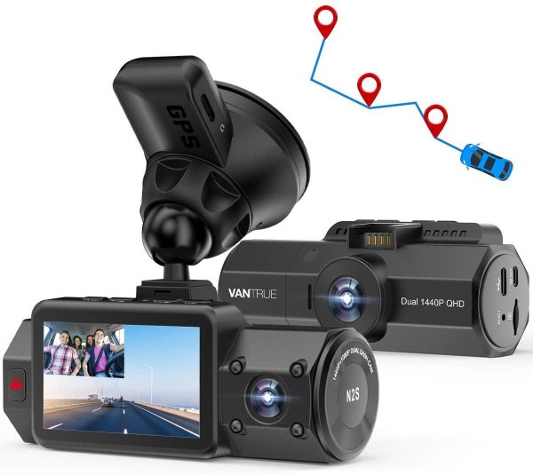 N2S 4K Dash Cam for Uber, Dual 1440P Front and Inside Dash Camera with GPS
