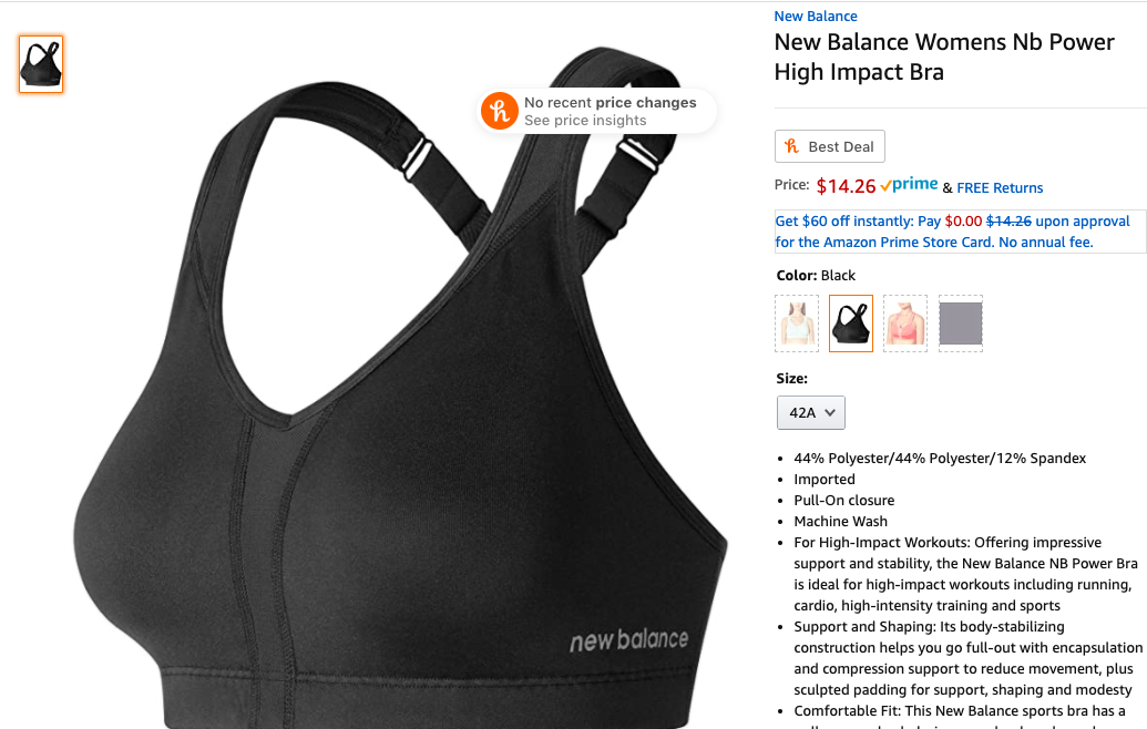 Amazon.com: New Balance Women&#39;s NB Power High Impact Bra, Black, 38B: Clothing高强度运动文胸