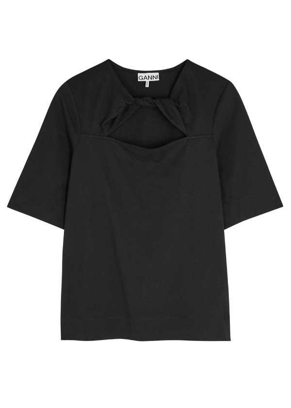 Black twist-effect cotton T-shirt