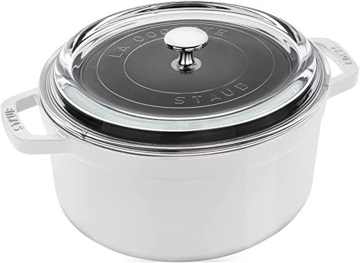 Cast Iron 4-qt Round Cocotte with Glass Lid - White