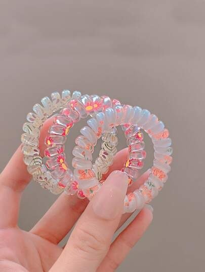 3pcs Floral Pattern Coil Wire Hair Tie