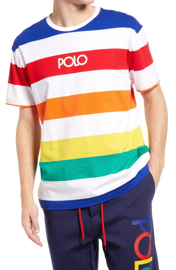 Men's Rainbow Stripe Cotton Jersey T-Shirt