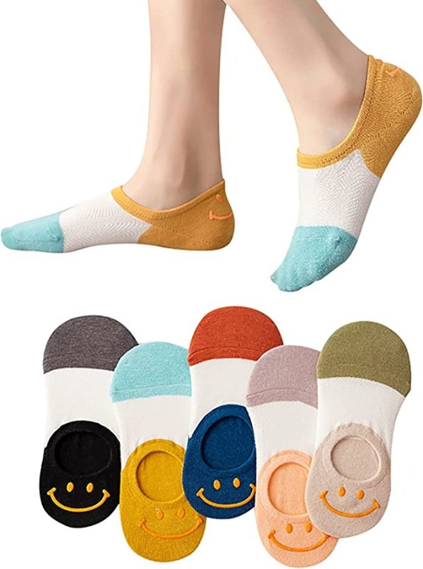 Womens No Show Socks 5 Pairs Invisible Cute Socks Womens Low Cut Socks Hidden Non Slip Socks Breathable Thin Socks
