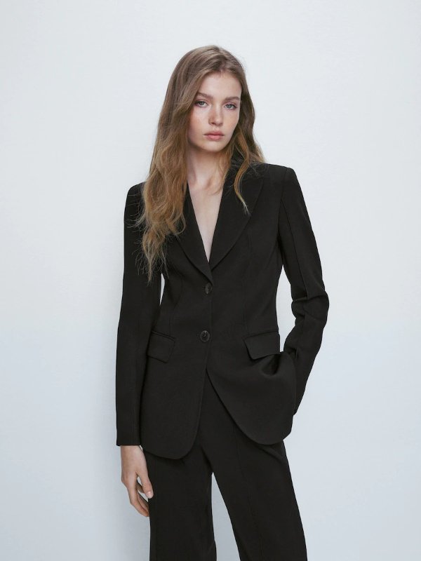 Black suit blazer with topstitching - Massimo Dutti