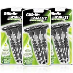 Gillette Mach3 Sensitive Men's Disposable Razors, 9 Count