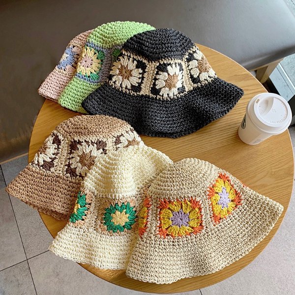 8.11US $ 51% OFF|Japan Korea Crochet Beach Straw Hat Women Summer Flowers Pure Hand woven Hat Sunshade Fisherman Hat Breathable Bucket Hat| | - AliExpress