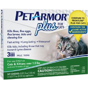 PetArmor Plus Flea & Tick Squeeze-On Treatment for Cats Over 1.5 lbs, 3 count