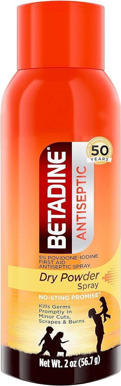 Antiseptic Dry Powder First Aid Spray, Povidone-Iodine 5%, Infection Protection, Kills Germs in Minor Cuts Scrapes and Burns, No Mess, No Drip, No Sting Promise, No Alcohol, 2 FL OZ