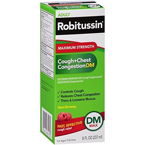 Adult Maximum Strength Cough + Chest Congestion DM Max (8 fl. oz. Bottle), Non-Drowsy Cough Suppressant & Expectorant, Raspberry Flavor