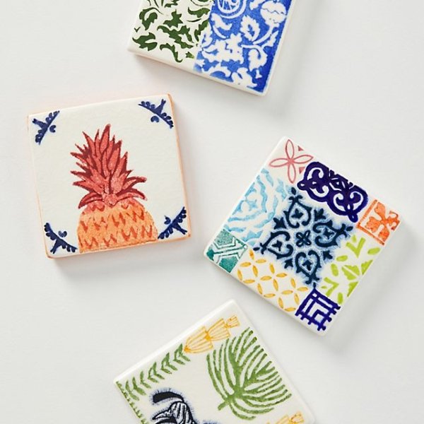 Azulejo Tile Coasters, Set of 4