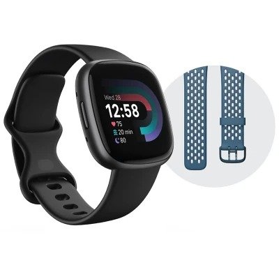 Versa 4 Fitness Smartwatch Bundle Black/Graphite, One Size - Large Bonus Band Included
