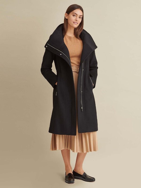 Asymmetric Hooded Wool Coat