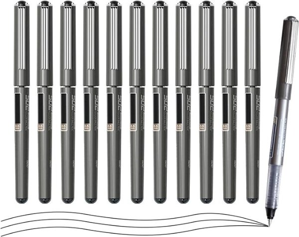 12 Pcs Liquid Rollerball Pens Ultra Fine Point Pens, 0.5mm Black Ink Pens Smooth Writing for Note Taking, Office School Supplies Gifts Student Women Men (Fine Point Pens)