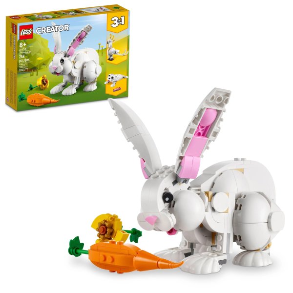 Creator 3in1 White Rabbit Animal Toy Building Set 31133, Easter Bunny to Seal and Parrot Figures, Easter Basket Stuffers for Kids Aged 8 Plus Years Old