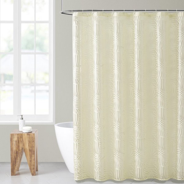 Fern Print Sheer Shower Curtain and Liner Set with Hooks, Gold