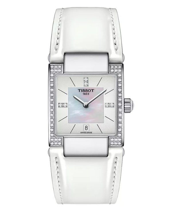 Women's Swiss T02 Diamond (1/6 ct. t.w.) White Leather Strap Watch 23mm