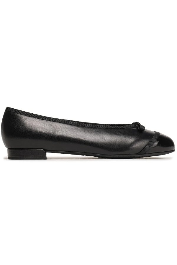 Bow-embellished smooth and patent-leather ballet flats