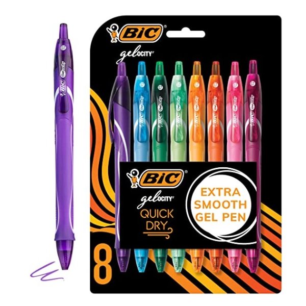 Gel-ocity Quick Dry Fashion Retractable Gel Pens, Medium Point (0.7mm), 8-Count Gel Pen Set, Colored Gel Pens With Full-Length Grip