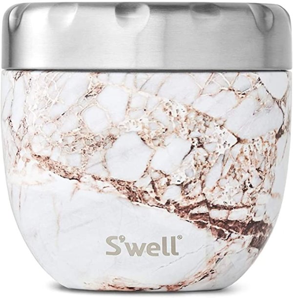 S'well Eats 2-in-1 Nesting Bowls Triple-Layered Vacuum-Insulated Containers Keeps Food and Drinks Cold for 11 Hours and Hot for 7-with No Condensation-BPA Free, 21.5 oz, Calacatta Gold