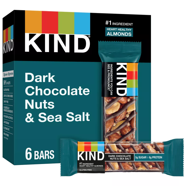 海盐口味黑巧克力坚果能量棒14oz 6个