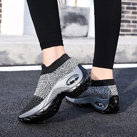 Sneakers Breathable Mesh Walking Slip-On Ladies Sport Air Cushion Walking Shoes