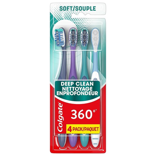 360 Whole Mouth Clean Toothbrush, Soft Toothbrush for Adults, 4 Pack