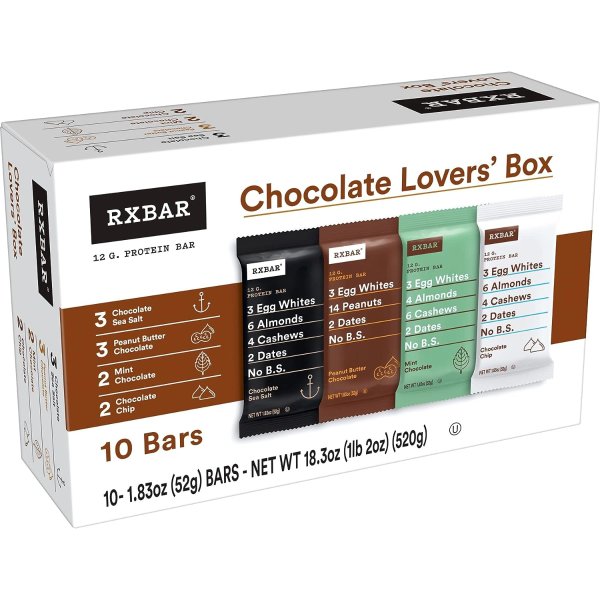 RXBAR Protein Bars, 12g Protein, Gluten Free Snacks, Chocolate Lovers Variety Pack, 4 Flavors (10 Bars)