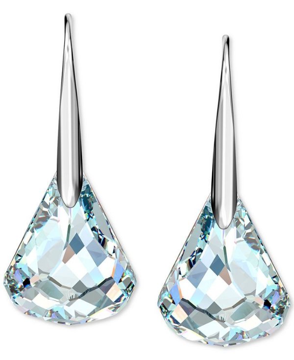 Silver-Tone Faceted Crystal Teardrop Earrings