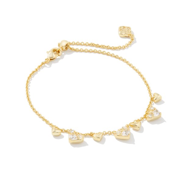 Haven Gold Heart Crystal Chain Bracelet in White Crystal