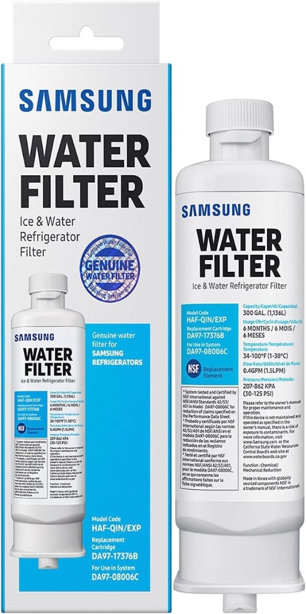 Genuine Filter for Refrigerator Water and Ice, Carbon Block Filtration, Removes 99% of Harmful Contaminants for Clean, Clear Drinking Water, 6-Month Life, HAF-QIN/EXP, 1 Pack