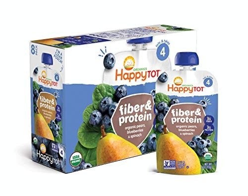 Happy Tot Organic Stage 4 Fiber & Protein, Pears, Blueberries & Spinach, 4 Ounce (Pack of 16)