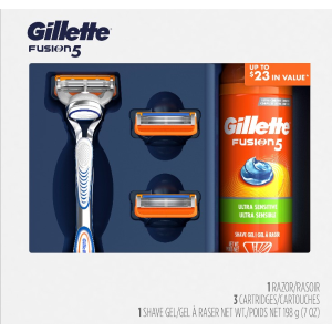 Gillette Fusion5 Men's Razor Holiday Gift Pack including 1 Razor, 3 Razor Blades, and 1 Shave Gel