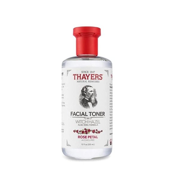 Alcohol-Free, Hydrating Rose Petal Witch Hazel Facial Toner with Aloe Vera Formula, 12 Ounce