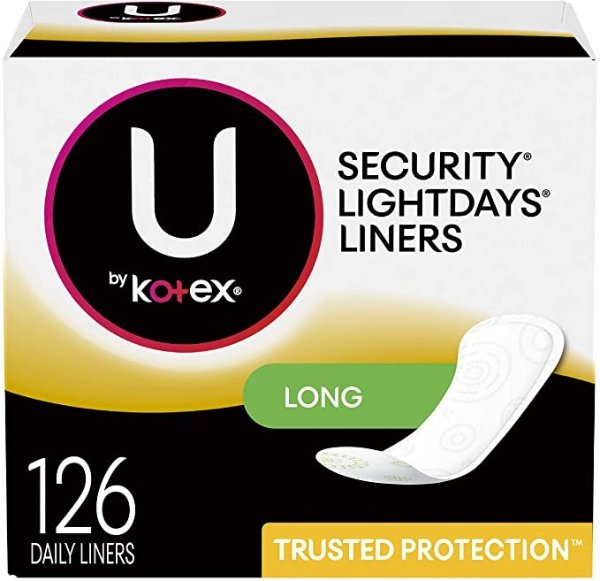 U by Kotex Lightdays Panty Liners, Long, Unscented, 126 Count