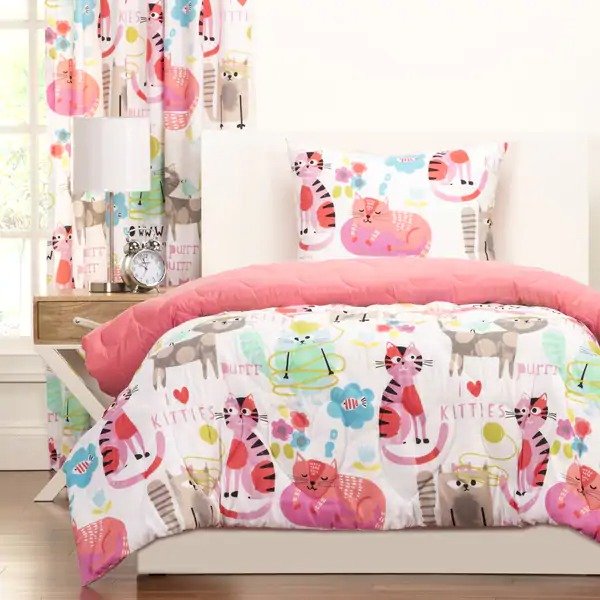 Crayola Purrty Cat Pink Brushed Microfiber Comforter & Sham Set - Twin