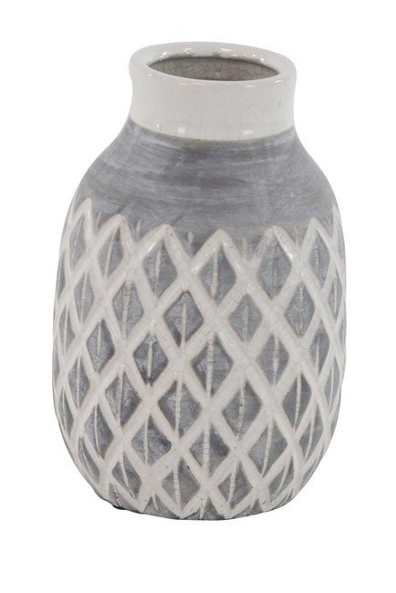 11"x7" Gray/White Ceramic Vase