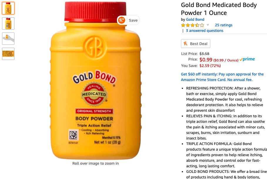 Amazon.com: Gold Bond Medicated Body Powder 1 Ounce: Health &amp; Personal Care 爽身粉